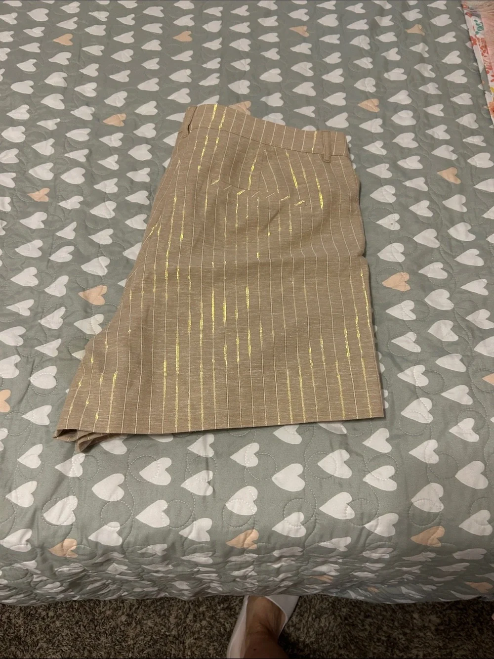 J. Crew Beige Shorts with Gold Pinstripe Detail